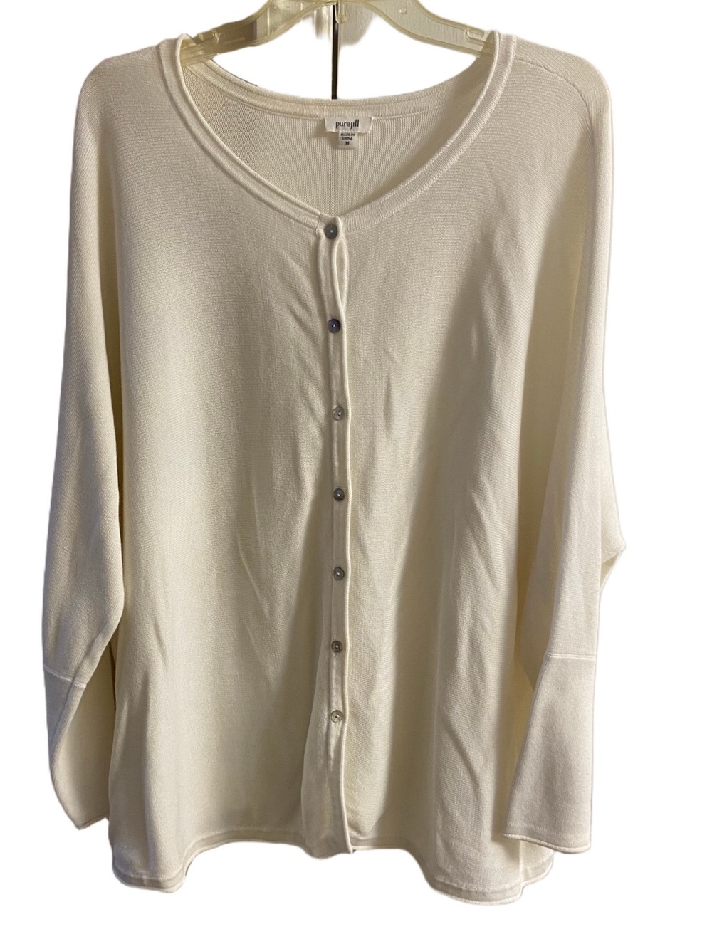Pure Jill Cream White Button Front Knit Cardigan Sweater Loose Fit Top Medium